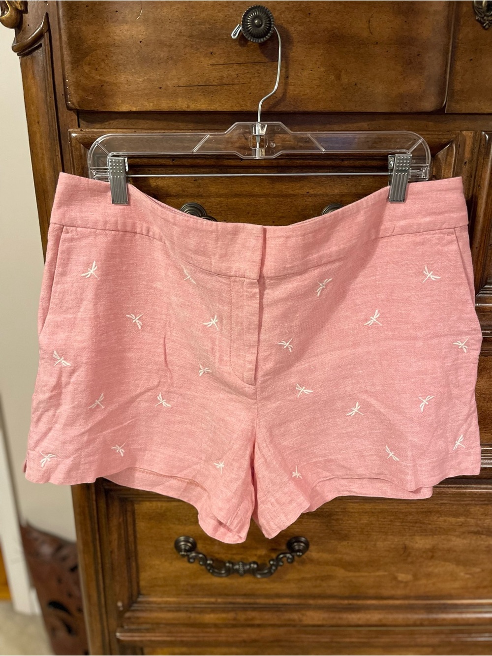 LOFT Pink Linen-Blend Embroidered Riviera Style Shorts
